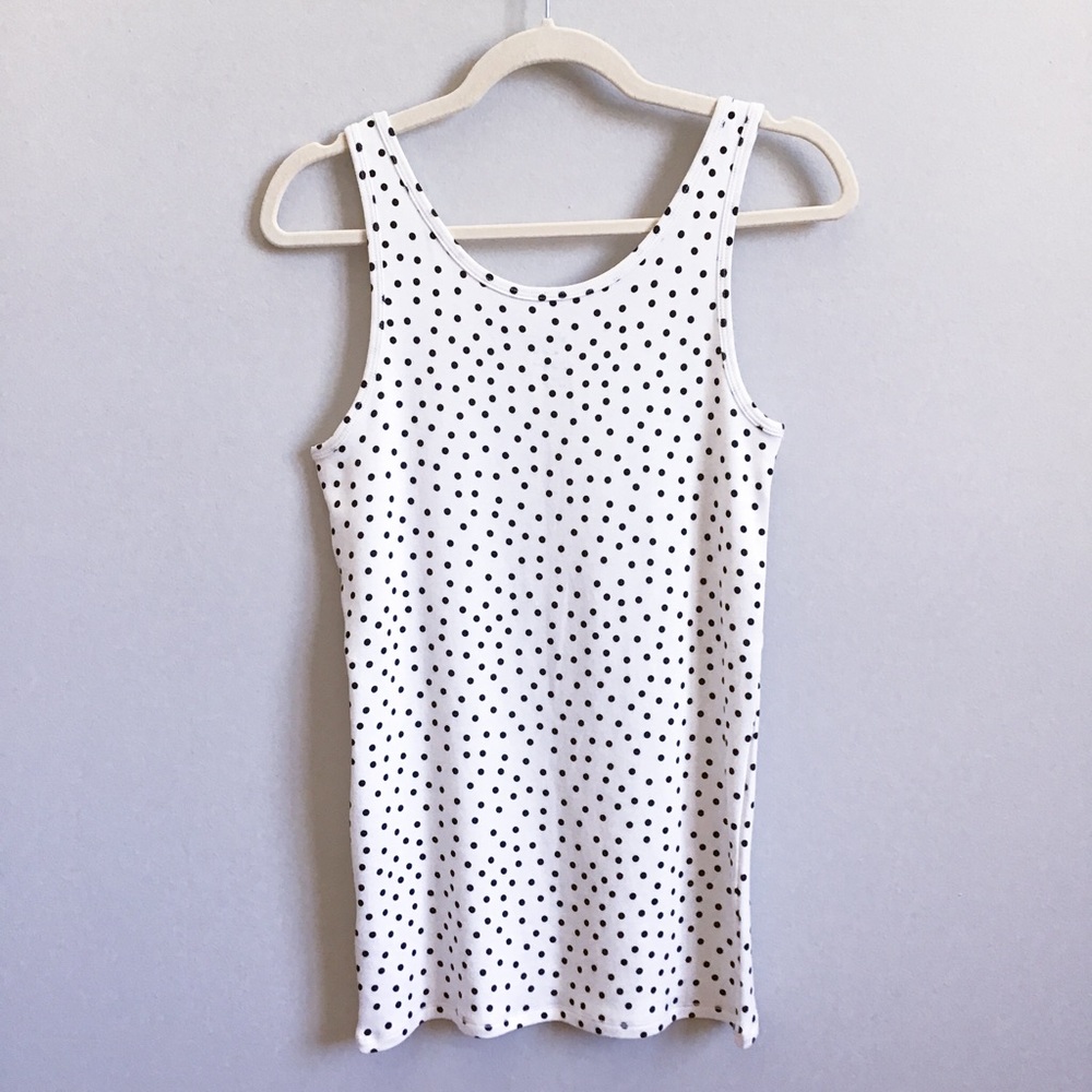 A NEW DAY Basic White Tank Top w/ Black Polka Dots - Picture 2 of 3